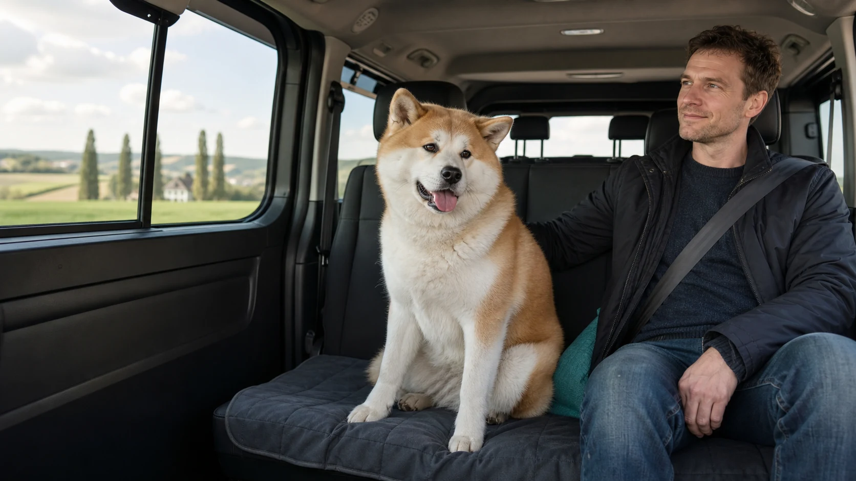 Illustrative image of a large dog ready for travel