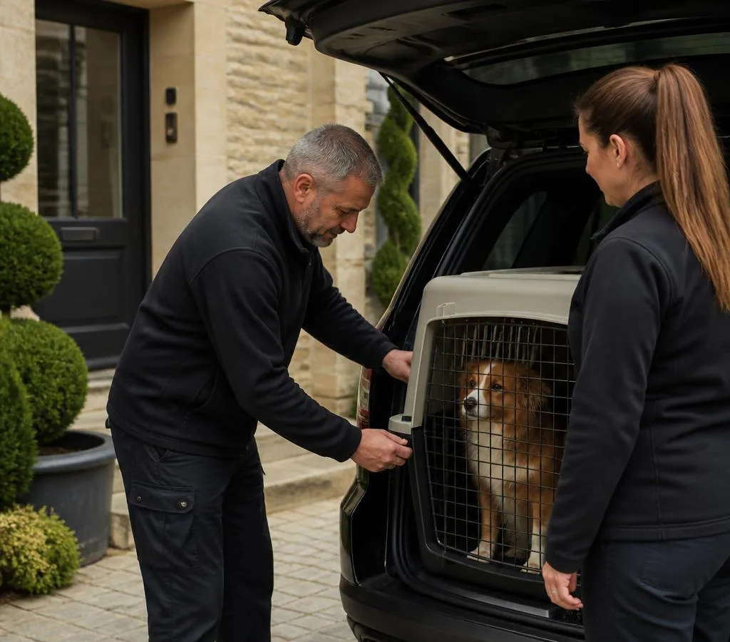 EuroPaw team preparing a private pet taxi journey from Luxembourg to the UK