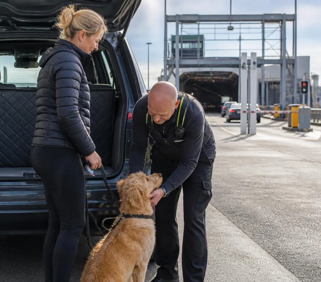 Pet travel check-in before boarding LeShuttle at Calais