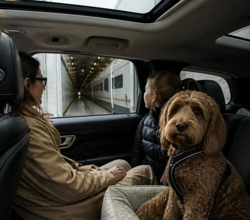 Dog travelling with passengers in a private vehicle at the Eurotunnel